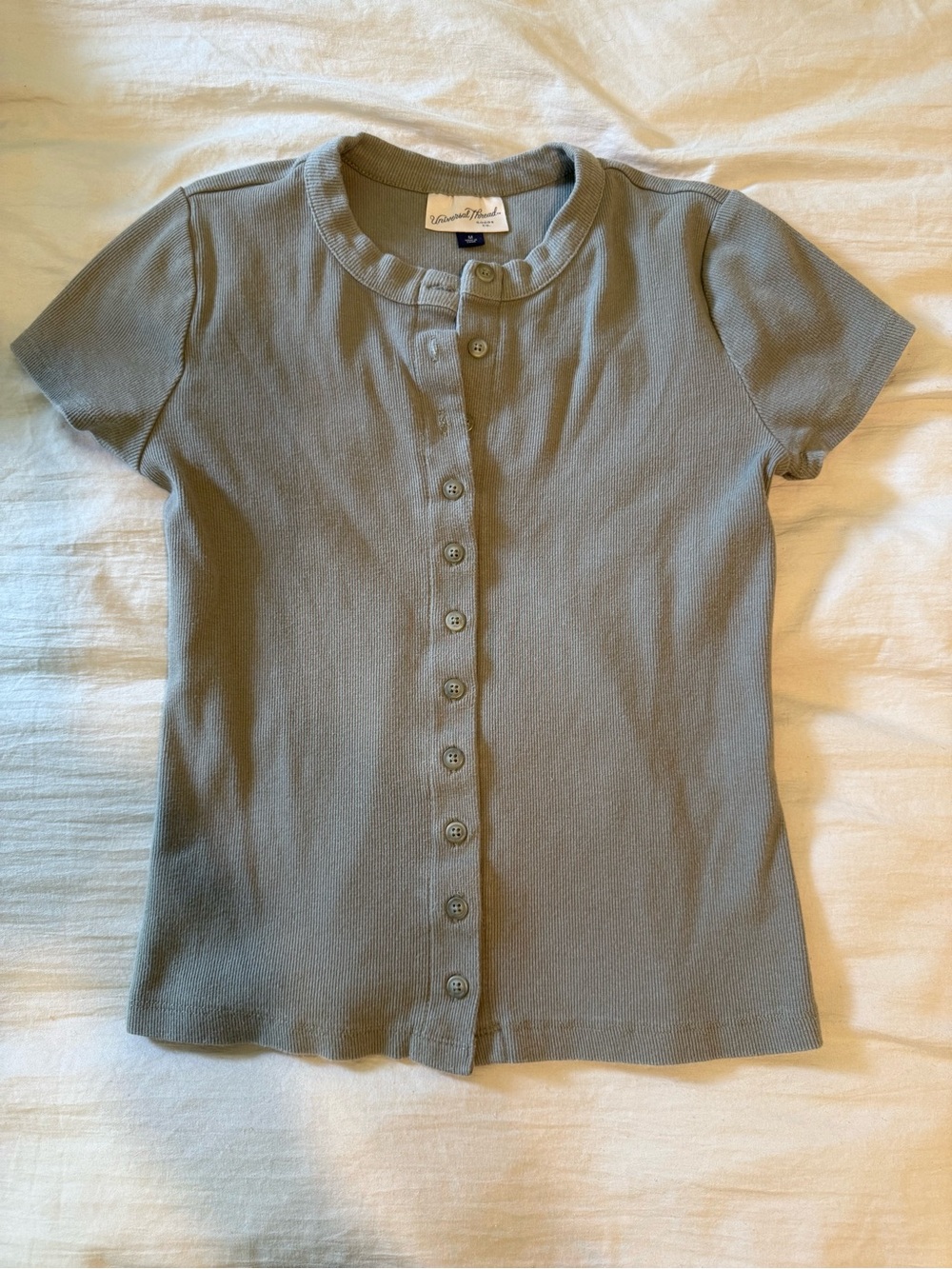 Universal Thread Short Sleeve Button-Front Top - Sage Green